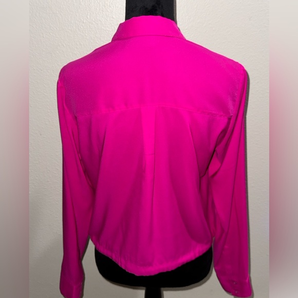 Express Hot Pink Tie-Hem Button-Down Shirt - Picture 5 of 7